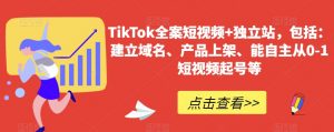 TikTok全案短视频+独立站，包括：建立域名、产品上架、能自主从0-1短视频起号等-吾藏分享