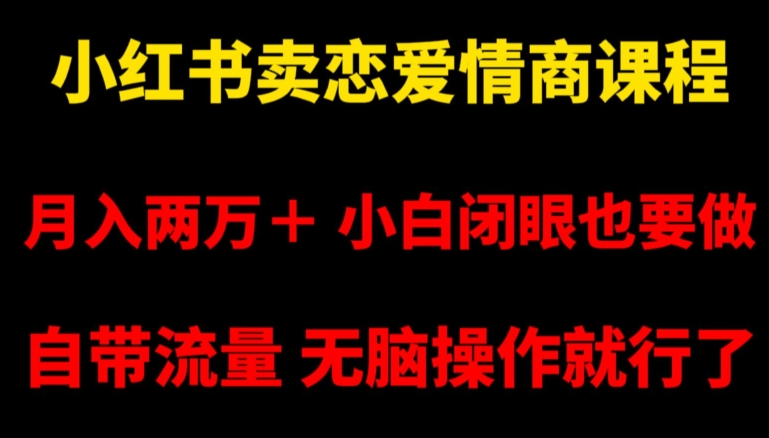 小红书卖恋爱情商课程，月入两万＋，小白闭眼也要做，自带流量，无脑操作就行了【揭秘】-吾藏分享