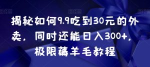 揭秘如何9.9吃到30元的外卖，同时还能日入300+，极限薅羊毛教程-吾藏分享