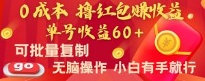 全新平台，0成本撸红包赚收益，单号收益60+，可批量复制，无脑操作，小白有手就行-吾藏分享