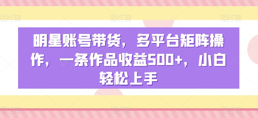 明星账号带货，多平台矩阵操作，一条作品收益500+，小白轻松上手-吾藏分享