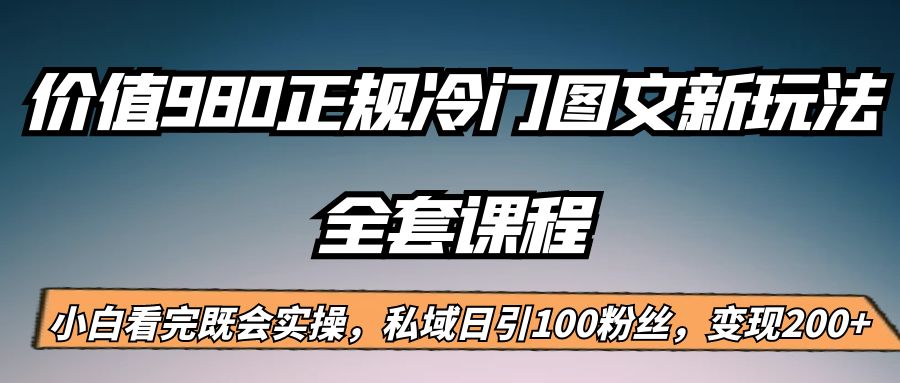 外面卖980的正规冷门图文新玩法，私域日引100粉丝，变现200+-吾藏分享