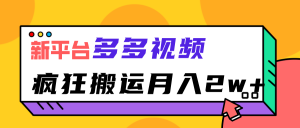 新平台，多多视频，暴利搬运，月入2w+-吾藏分享