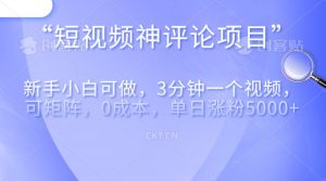 短视频神评论，一天收益500+，新手小白也可操作，长期项目，纯利润-吾藏分享