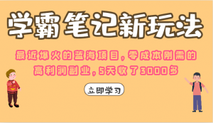 学霸笔记的新玩法，最近爆火的蓝海项目，零成本刚需的高利润副业，5天收了3000多-吾藏分享