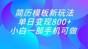 单日变现800+，简历模板新玩法，小白一部手机都可做-吾藏分享