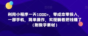 利用小程序一天1000+，零成本零投入，一部手机，简单操作，实现躺着把钱赚了（附教学素材）-吾藏分享