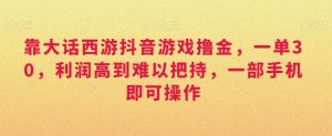 靠大话西游抖音游戏撸金，一单30，利润高到难以把持，一部手机即可操作，日入3000+-吾藏分享