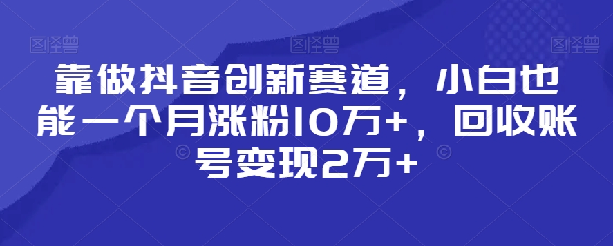 靠做抖音创新赛道，小白也能一个月涨粉10万+，回收账号变现2万+-吾藏分享