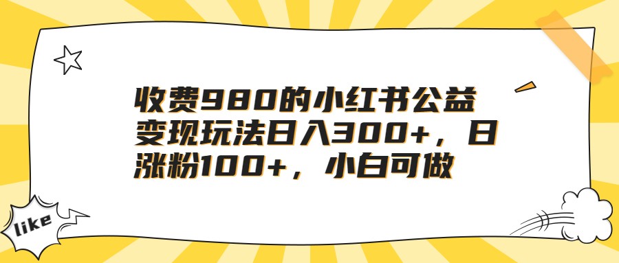 收费980的小红书公益变现玩法日入300+，日涨粉100+，小白可做-吾藏分享