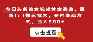 今日头条美女视频黄金赛道，最新1：1搬运技术，多种变现方式，日入500+【揭秘】-吾藏分享