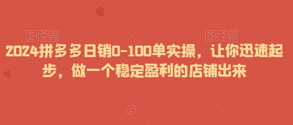 2024拼多多日销0-100单实操，让你迅速起步，做一个稳定盈利的店铺出来-吾藏分享