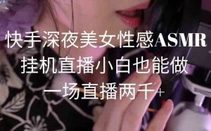 快手深夜美女性感ASMR挂机直播，小白也能做，一场直播两千+-吾藏分享