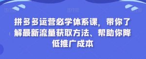 拼多多运营必学体系课，带你了解最新流量获取方法、帮助你降低推广成本-吾藏分享