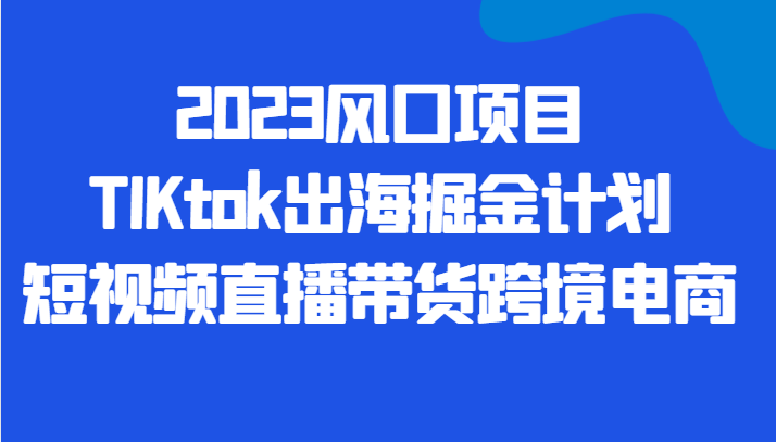 2023风口项目TIKtok出海掘金计划短视频直播带货跨境电商-吾藏分享