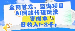 全网首发，蓝海项目，AI网站代理玩法，零成本日收入1-3千+-吾藏分享