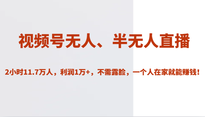 视频号无人、半无人直播2小时11.7万人，利润1万+，不需露脸，一个人在家就能赚钱！-吾藏分享