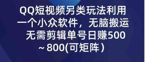 QQ短视频另类玩法，利用一个小众软件，无脑搬运，无需剪辑单号日赚500～…-吾藏分享