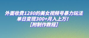 外面收费1280的美女视频号暴力玩法，单日变现300+，月入上万！【附制作教程】-吾藏分享