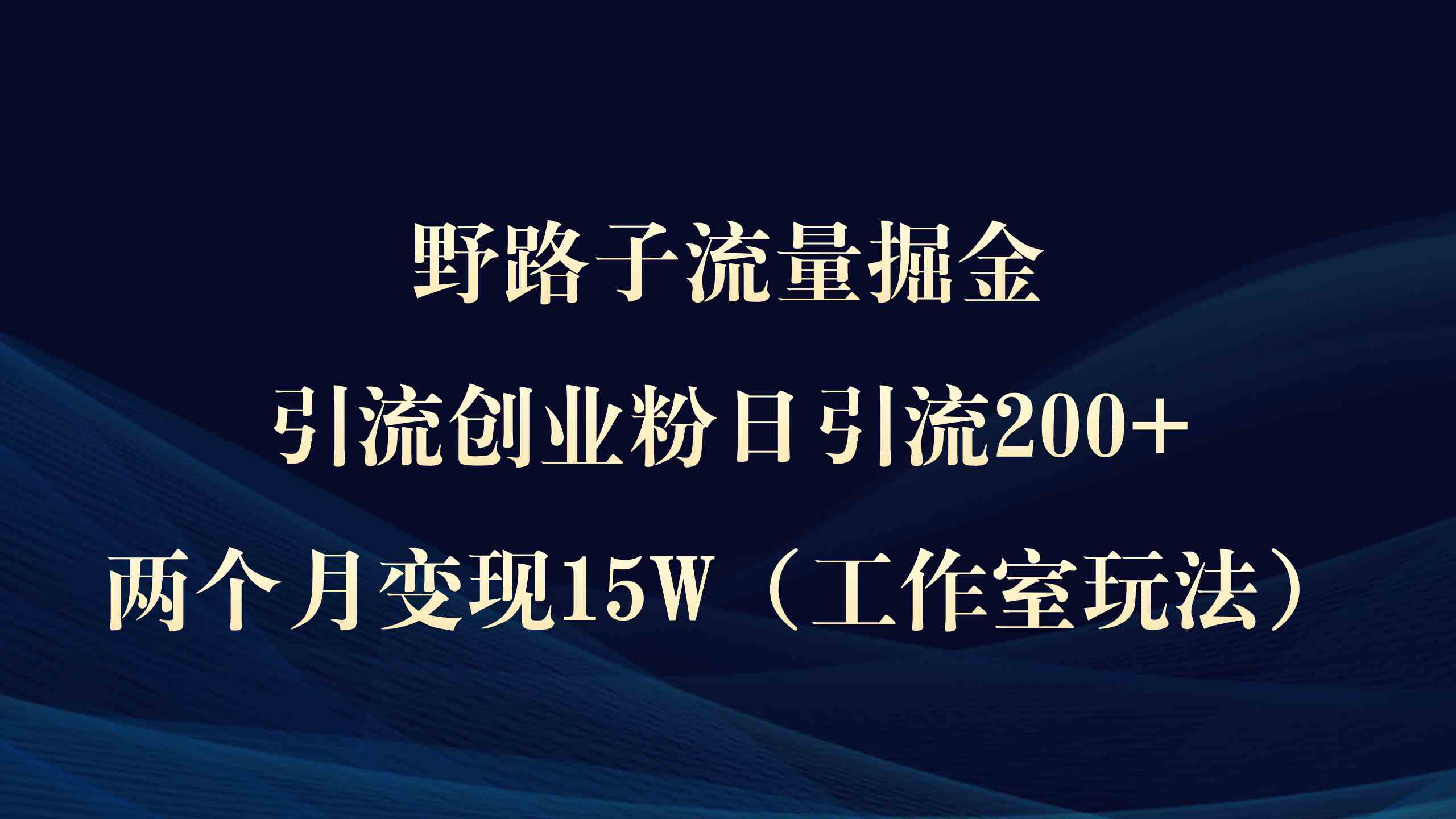 野路子流量掘金，引流创业粉日引流200+，两个月变现15W（工作室玩法））-吾藏分享