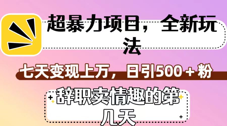 超暴利项目，全新玩法（辞职卖情趣的第几天），七天变现上万，日引500+粉-吾藏分享