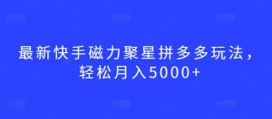 最新快手磁力聚星拼多多玩法，轻松月入5000+-吾藏分享