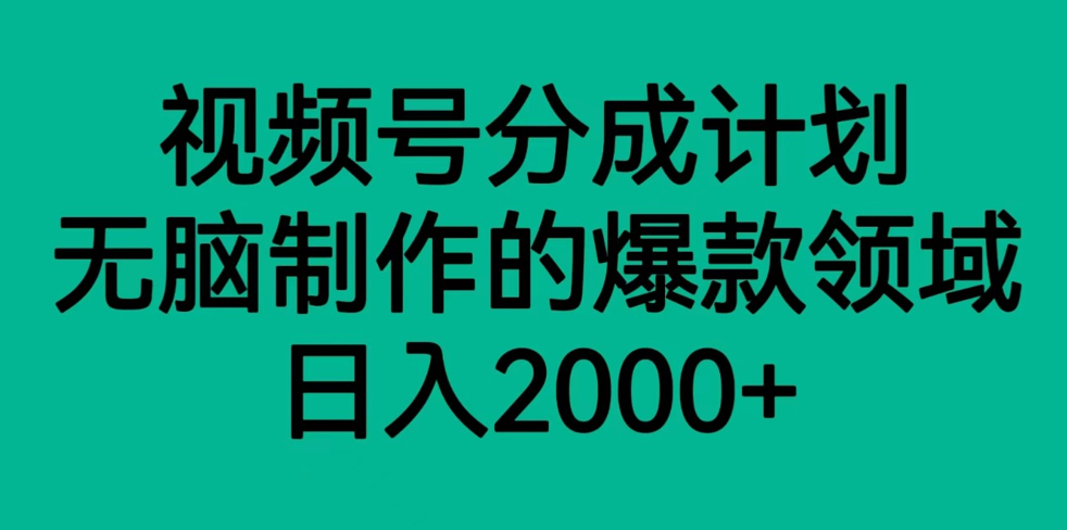 视频号分成计划，轻松无脑制作的爆款领域，日入2000+-吾藏分享