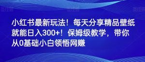 小红书最新玩法！每天分享精品壁纸就能日入300+！保姆级教学，带你从0领悟网赚-吾藏分享