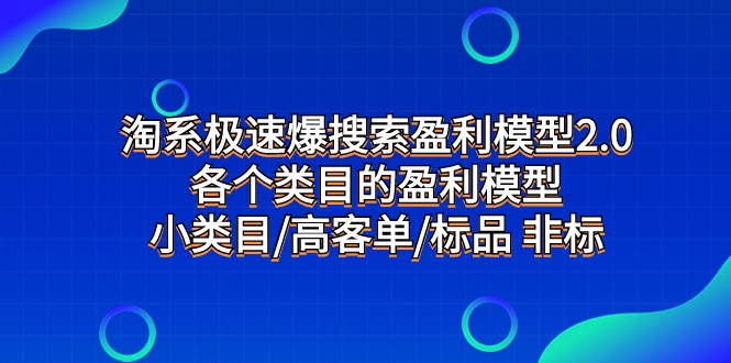 淘系极速爆搜索盈利模型2.0，各个类目的盈利模型，小类目/高客单/标品 非标-吾藏分享