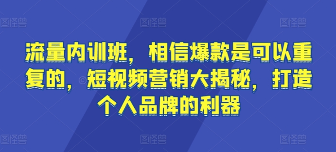 流量内训班，相信爆款是可以重复的，短视频营销大揭秘，打造个人品牌的利器-吾藏分享