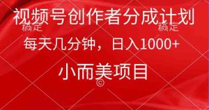 视频号创作者分成计划，每天几分钟，收入1000+，小而美项目-吾藏分享