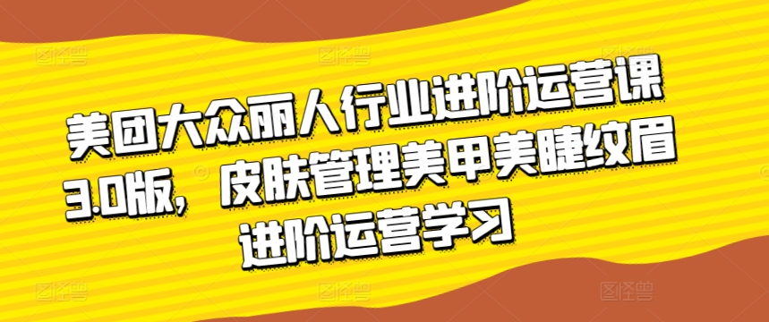 美团大众丽人行业进阶运营课3.0版，皮肤管理美甲美睫纹眉进阶运营学习-吾藏分享