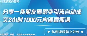 分享一条朋友圈裂变引流自动成交2小时1000元内部直播课-吾藏分享