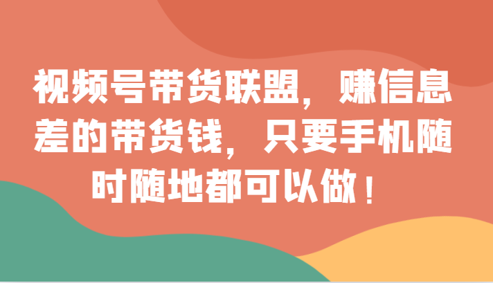 视频号带货联盟，赚信息差的带货钱，只需手机随时随地都可以做！-吾藏分享