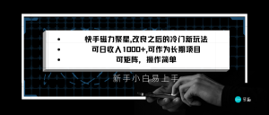 快手磁力聚星改良新玩法，可日收入1000+，新手小白易上手，矩阵操作简单，收益可观-吾藏分享