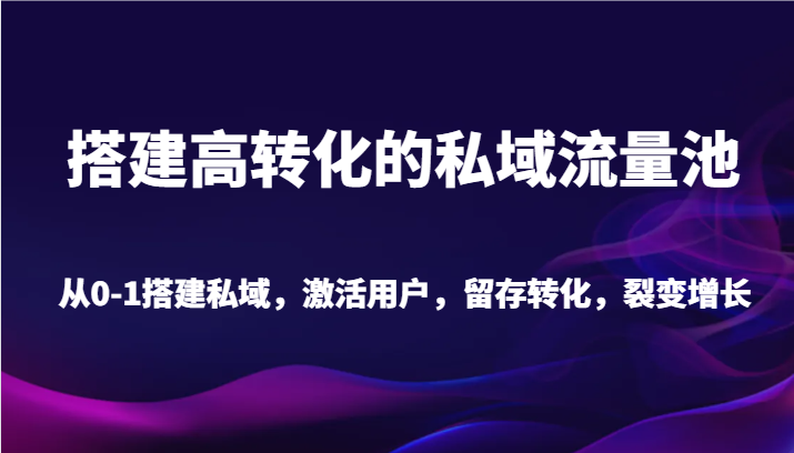 搭建高转化的私域流量池 从0-1搭建私域，激活用户，留存转化，裂变增长（20节课）-吾藏分享