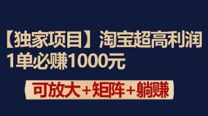 独家淘宝超高利润项目：1单必赚1000元，可放大可矩阵操作-吾藏分享