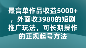 最高单作品收益5000+，外面收3980的短剧推广玩法，可长期操作的正规起号方法-吾藏分享