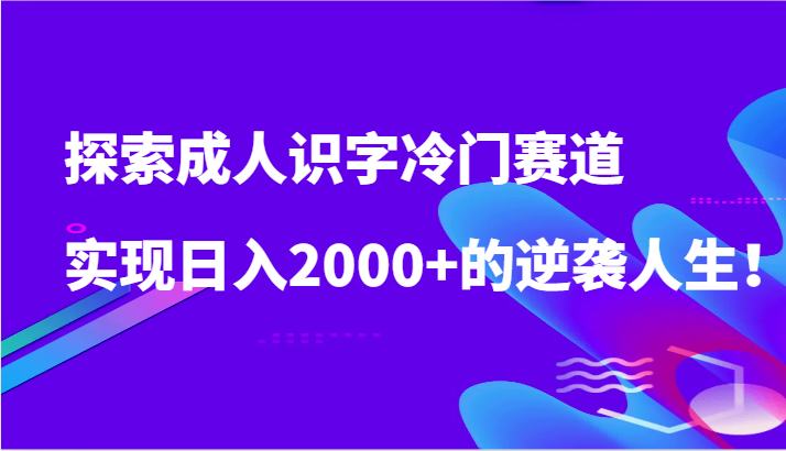 探索成人识字冷门赛道，实现日入2000+的逆袭人生！-吾藏分享