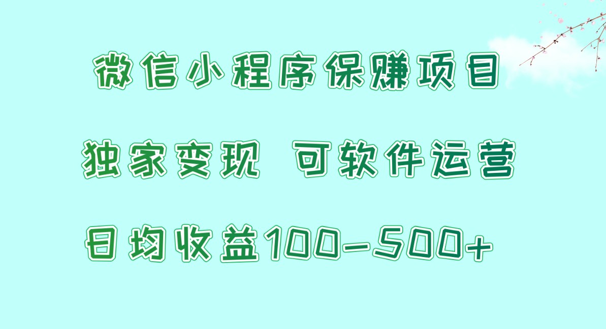 微信小程序保赚项目，日均收益100~500+，独家变现，可软件运营-吾藏分享