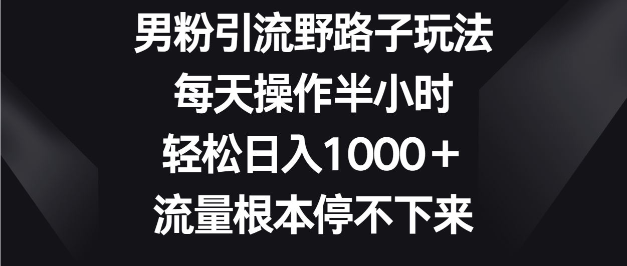 男粉引流野路子玩法，每天操作半小时轻松日入1000＋，流量根本停不下来-吾藏分享