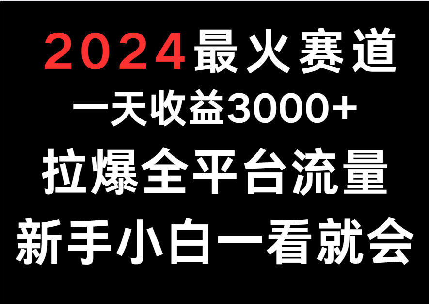 2024最火赛道，一天收一3000+.拉爆全平台流量，新手小白一看就会-吾藏分享