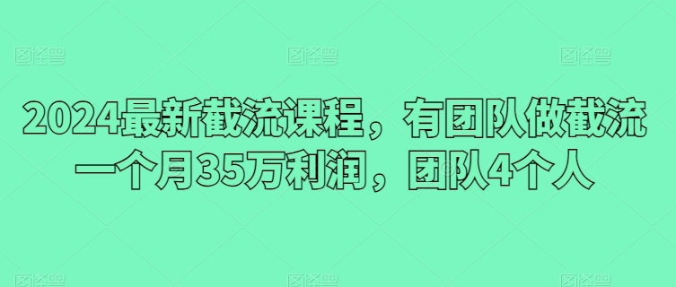 2024最新截流课程，有团队做截流一个月35万利润，团队4个人-吾藏分享