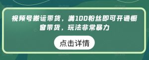 视频号搬运带货，满100粉丝即可开通橱窗带货，玩法非常暴力-吾藏分享