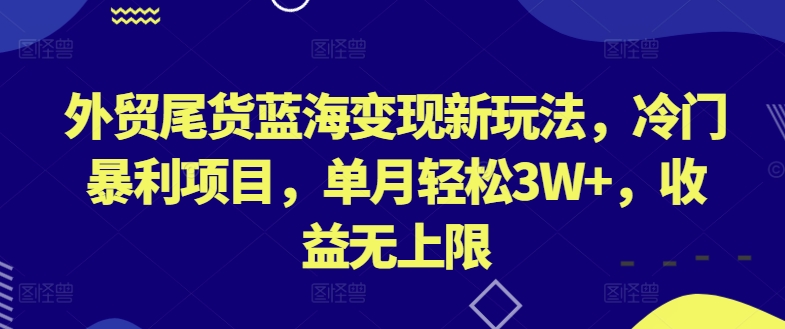 外贸尾货蓝海变现新玩法，冷门暴利项目，单月轻松3W+，收益无上限-吾藏分享