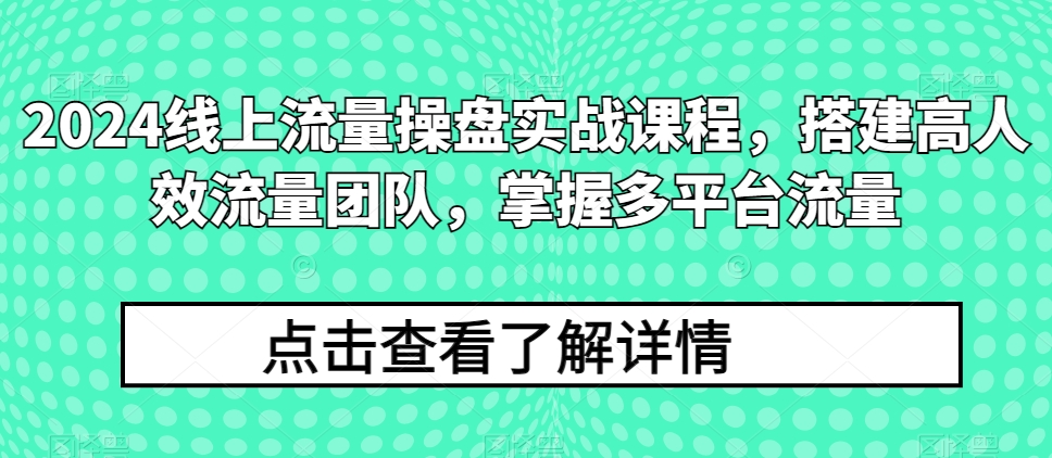 2024线上流量操盘实战课程，搭建高人效流量团队，掌握多平台流量-吾藏分享