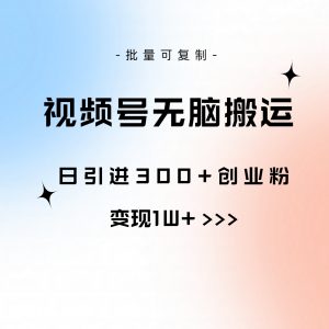 视频号无脑搬运日引300+创业粉，变现1W+可批量复制-吾藏分享