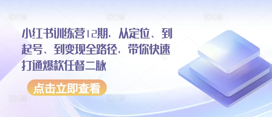 小红书训练营12期，从定位、到起号、到变现全路径，带你快速打通爆款任督二脉-吾藏分享