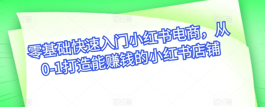 零基础快速入门小红书电商，从0-1打造能赚钱的小红书店铺-吾藏分享