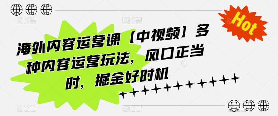 海外内容运营课【中视频】多种内容运营玩法，风口正当时，掘金好时机-吾藏分享